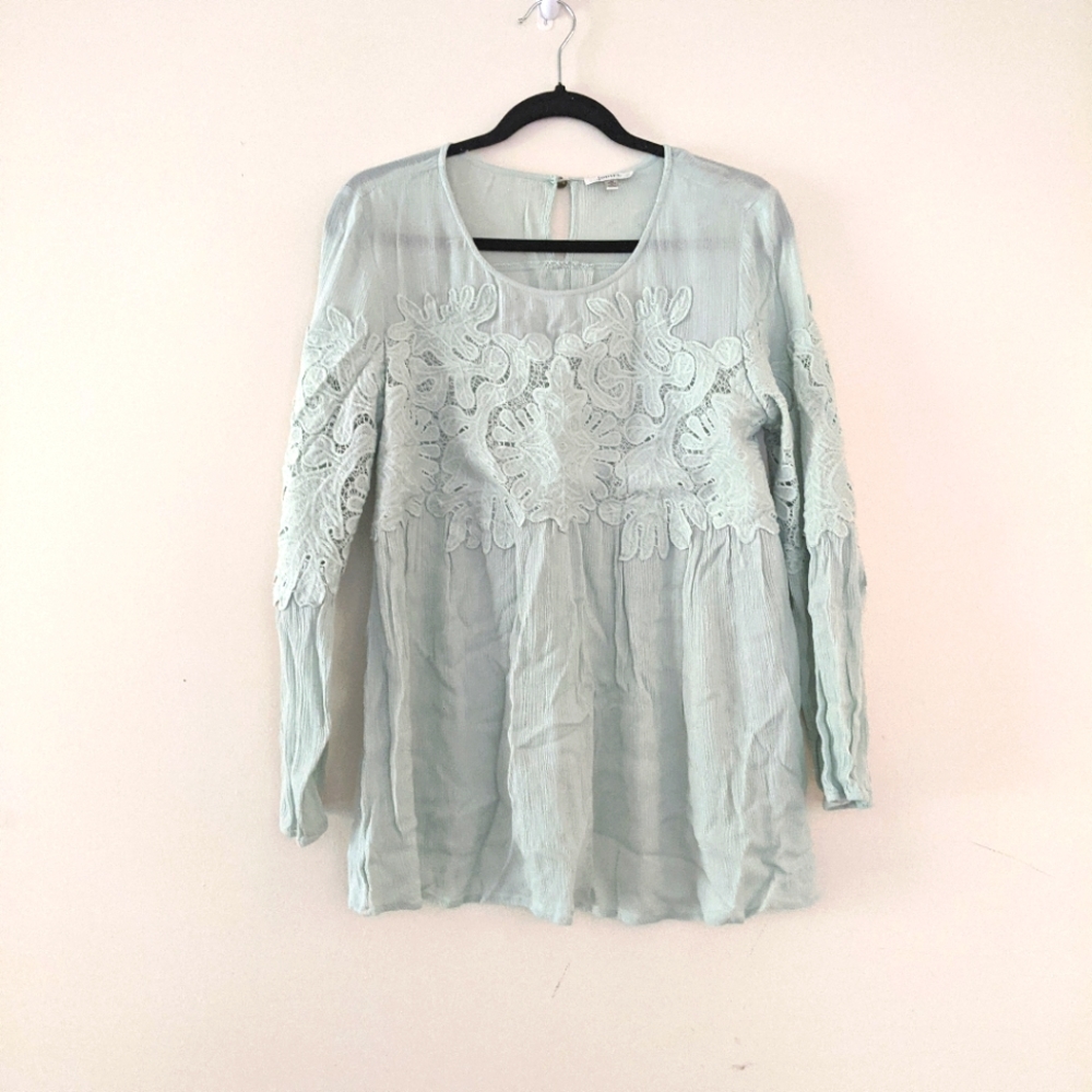🌟JODIFL Mint Green Boho Embroidered Long Sleeve Pastel Green Top